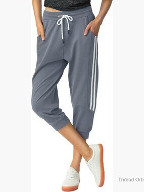 Cropped Joggers with Pockets Elastic Waist Drawstring Sweatpants